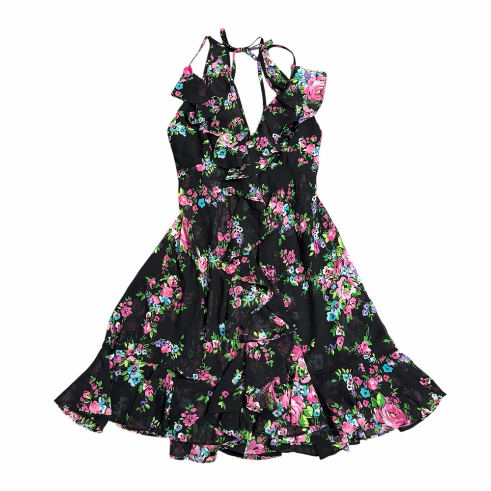 Betsey Johnson Intimates Sheer Babydoll Chemise‎ Dress | Black Floral | Medium